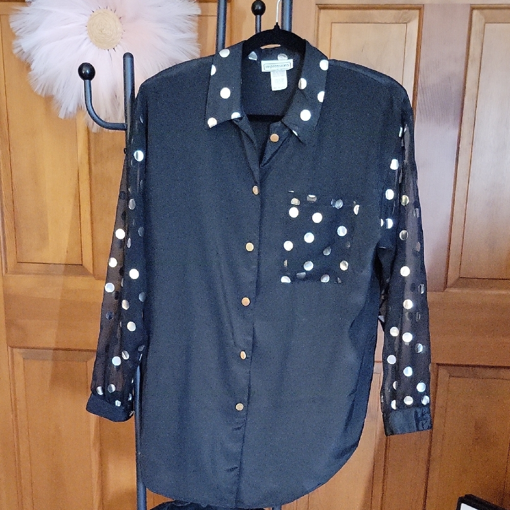 AUTHENTIC VINTAGE 80's Oversized Polka Dot Button Down Blouse